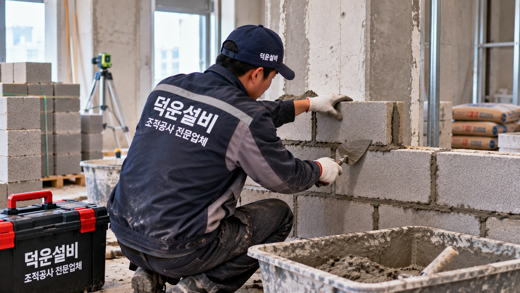 보령 조적공사 현장 - 블록 조적 및 벽체 보수 작업